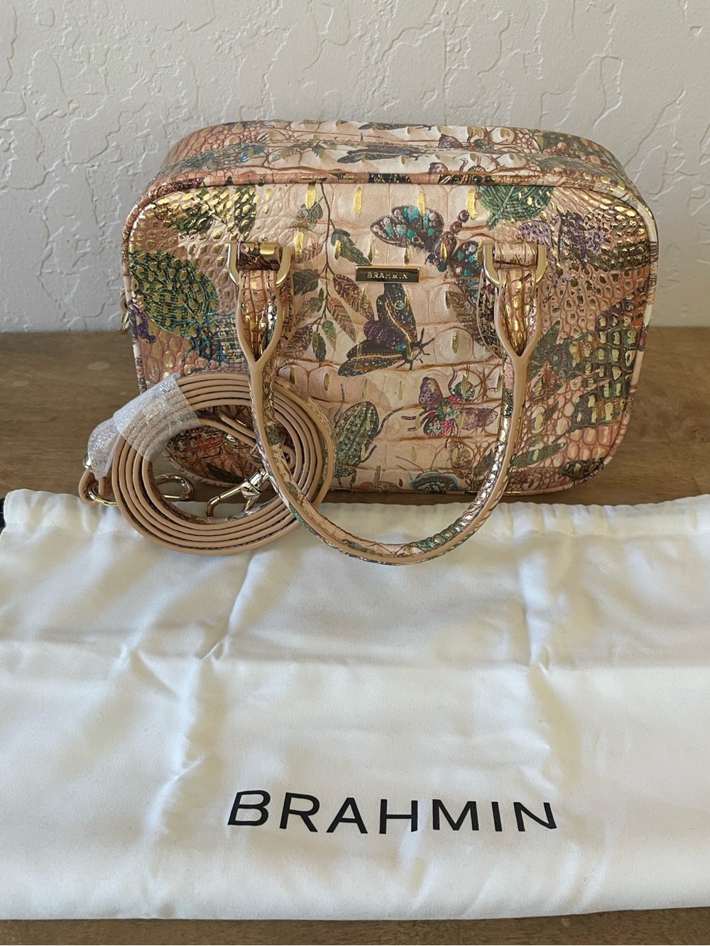 Brahmin Mara Mini Satchel Hill Garden Embossed Leather Butterfly Crossbody - Picture 10 of 15